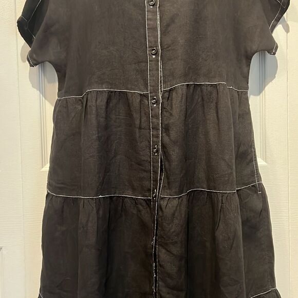 Cynthia Rowley Black Linen Short Sleeve Boho Dress Size S (fits oversized) - Picture 5 of 13
